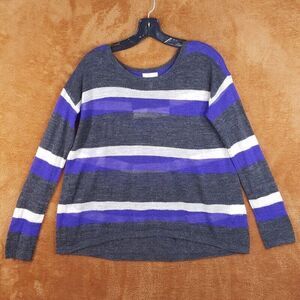 JOIE Womens Sweater Small Gray Blue Stripe Pullover Oversized 100% Alpaca Knit